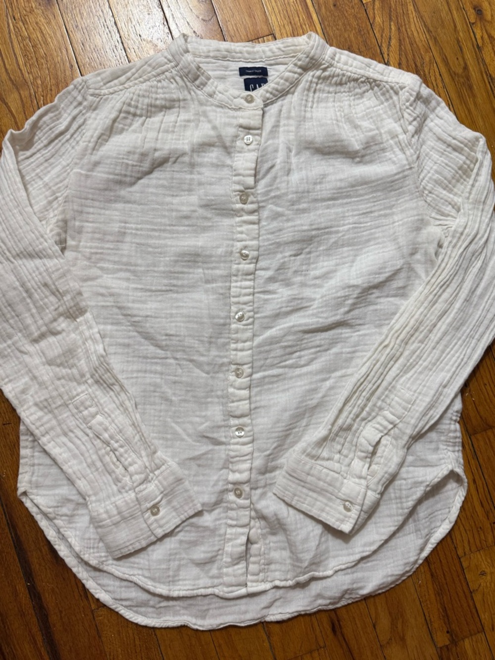 GAP White Band-Collar Button-Down Gauze Shirt - Picture 2 of 5